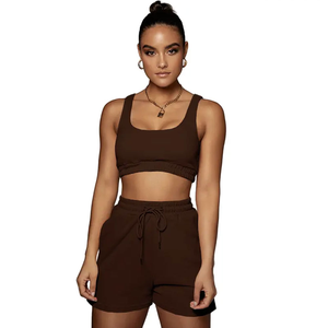 Custom Printed Knitted Women's Two-Piece Set with Embroidery Ribbed <b>Crop</b> Tank <b>Top</b> & Biker Shorts-Breathable Summer - Product Image 2
