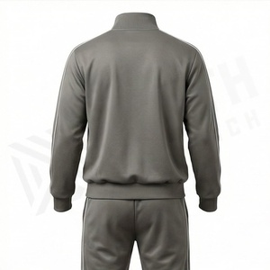 Survêtement gris pour homme, fermeture éclair intégrale, col montant, couleur unie, vêtements de sport décontractés avec logo géométrique, poches avant, tenue d'automne - Product Image 2