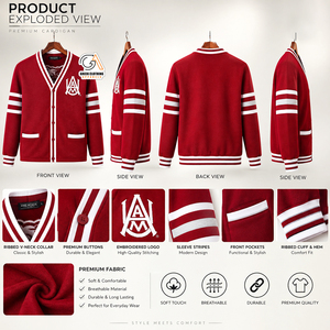 Custom Embroidery Breathable Quick Dry Men's Alabama A&M |AAMU University <b>Cardigan</b> PEARLED IVORY <b>Shawl</b> <b>Collar</b> V-Neck Maroon - Product Image 5