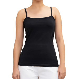 เสื้อกล้ามถักคอเหลี่ยมสีดำสำหรับผู้หญิง สีพื้น เรียบง่าย ทรงปกติ - Product Image 1