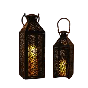 Antique Moroccan Style Metal Hanging <b>Lantern</b> Indoor Decorative <b>Candle</b> <b>Holder</b> With Flickering Led <b>Candle</b> Vintage Bronze Finish - Product Image 5