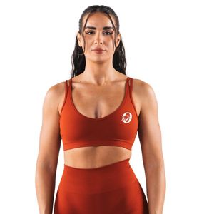 Orange Women's Seamless Strappy Sports Bra Quick Dry Performance Workout Crop <b>Top</b> for Exercise Training Gym Fitness - Product Image 1