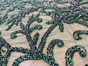 Nueva Llegada 2026: Tela de Tul con Lentejuelas y Bordado de Cuentas Pesadas, Diseño Floral Esmeralda, para Vestidos de Fiesta y Prendas Formales - Product Image 5