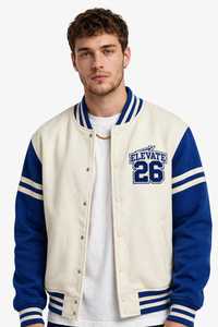 Breathable Men's Varsity Jacket Woolen Fabric Crew Neck Letter Patch <b>Snap</b> Button Sheep Fur Trim Casual Winter - Product Image 5
