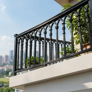 Rampe de balcon traditionnelle en fonte, à fixation supérieure, résistante à la rouille, rampe de balcon murale en tuyau - Product Image 3