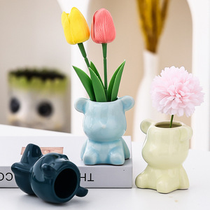 Vase en céramique ours mignon et moderne, couleur unie émaillée, ornement d'aromathérapie, décoration de bureau pour la maison et le jardin intérieur - Product Image 2