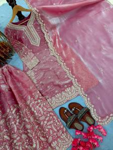 Ensemble Kurta Palazzo en Soie Brodé GMY Premium avec Sequins de 3mm, Dori Codé et Dupatta Brodé à la Main avec Moti pour Femme - Product Image 6