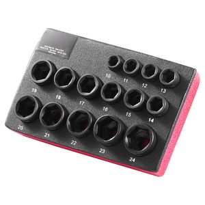 Jeu de douilles à chocs ultra-courtes 3/8'' de 15 pièces, 10-24 mm, 6 points, en acier allié Cr-Mo, pour réparation automobile facile - Product Image 1
