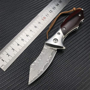 Couteau de poche pliant en acier Damas de qualité industrielle avec manche en bois de rose pour le camping en plein air, couteau de chasse OEM - Product Image 3