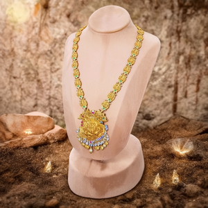 24K Gold Plated Temple Jewellery Set with Cubic Zirconia and Steel - Product Image 3