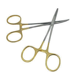Pince hémostatique à manche doré, longue et courbée, 16 cm, en acier inoxydable, par Dentavex - Product Image 1
