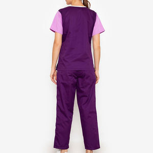 Ensemble d'uniformes médicaux pour femmes, blouses et pantalons doux bicolores à col en V, tenue de travail pour infirmières, spa et instituts de beauté, vente en gros - Product Image 6