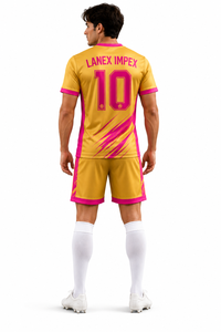 Ensemble de maillots de football personnalisés par sublimation pour hommes, uniforme de football à manches courtes, t-shirt et short d'équipe sportive, kit de football respirant or rose - Product Image 5