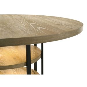 Eden 7Pc 59 \ "Set da pranzo rotondo in rovere rustico a LED struttura in metallo nero chiaro con mensole sedie in lino Beige per la vostra sala da pranzo - Product Image 4