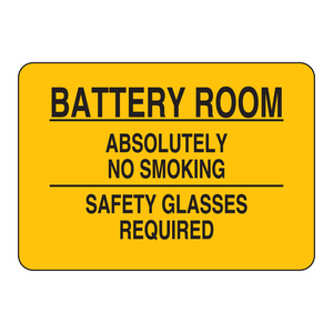 Panneau de sécurité industriel Brady - Salle de batterie : Interdiction de fumer et lunettes de sécurité requises - Product Image 1