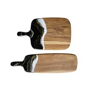 Planche à découper et plateau de service rectangulaires en bois et résine avec logo personnalisé, épaisseur 1,5 cm, design décoratif, passe au lave-vaisselle, pour mariage - Product Image 4