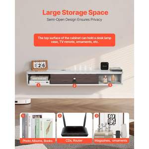 แท่นวางทีวีลอยน้ำสีขาวแบบทันสมัยที่ติดผนัง47ช่องเสียบสายคอนโซลบอร์ดอนุภาคสำหรับกล่องเคเบิลเครื่องเล่นดีวีดี - Product Image 4