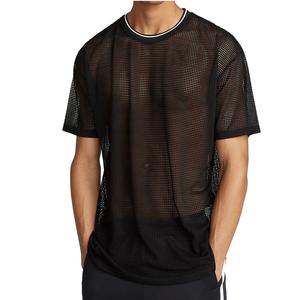Camiseta de malla transparente holgada y transpirable para hombre, con cuello redondo, para gimnasio y entrenamiento al aire libre, estilo veraniego. - Product Image 1