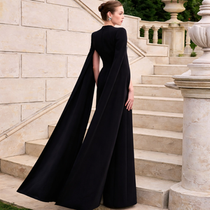 Robe maxi élégante à manches cape |   Robe de soirée longue de luxe |   Robe de invitée de mariage modeste avec cape fluide - Product Image 2