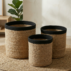 Panier de rangement artisanal en jonc de mer naturel noir et écologique, style vintage, ensemble de décoration pour la maison Kingcraftviet - Product Image 1