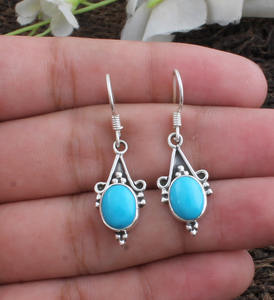 Boucles d'oreilles pendantes en turquoise naturelle, argent sterling 925, boucles d'oreilles de luxe pour mariage, bijoux pour femmes, vente en gros - Product Image 1