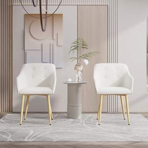 Ensemble de 2 chaises de salle à manger en tissu de style moderne du milieu du siècle, pieds en métal finition bois - Product Image 4