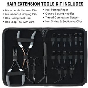 Kit d'outils pour extensions capillaires : Crochet de tirage, Boucle de fil, Micro-perles, Pince à sertir, Outil de retrait, Doigtier de séparation, Aiguille à coudre courbée, Pinces - Product Image 2