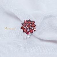 Belle bague de mariage classique en forme de fleur, pierre précieuse grenat naturel, bijoux faits à la main en argent sterling 925 pour la vente en gros