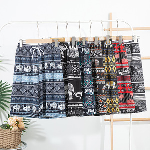 Bohemian Printed Harem Pants With Elephant <b>Pattern</b> Drawstring Closure Loose Fit Mid Waist Cotton <b>Knitted</b> Women's Shorts - Product Image 4