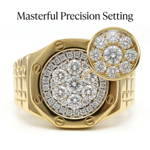 Anillo Premium de Oro Amarillo de 18k con Eslabones Octagonales, Diseño Pavé con Tornillos y Racimo de Diamantes Naturales, Joyería Hip Hop para Hombre, Regalo de Navidad - Product Image 3