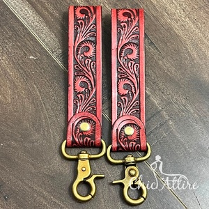 New Design Tooled Genuine Leather <b>Keychain</b> Wristlet Floral Western Key Fob <b>Carabiner</b> Key Holder with Snap Hook Gift Souvenir - Product Image 1