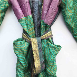 Kimono indio de seda reciclada, bata vintage de seda, bata de baño maxi con patchwork, kimono de seda para mujer, ropa de playa de verano - Product Image 3