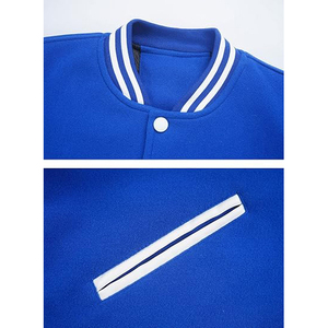 Veste universitaire bleue et blanche pour homme, coupe classique, col rabattu, fermeture boutonnée, style preppy, vêtement d'automne - Product Image 4