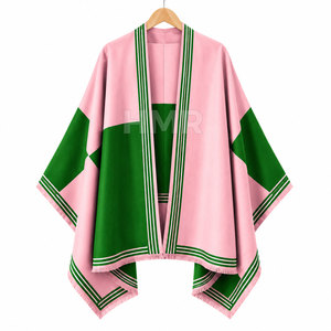 Suéter HMR Sorority Sisterhood, Color Rosa y Verde, Estilo Poncho, Manga Murciélago, Largo, Casual, 100% Acrílico, Borde con Borlas - Product Image 5