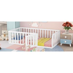 Letto a pavimento in legno bianco per bambini con recinzione e porta, misura Twin - Codice prodotto precedente WF289661AAK - Product Image 3