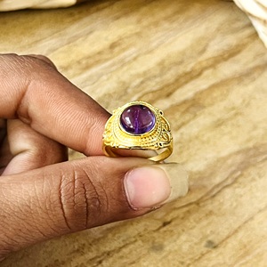 Bagues en laiton aspect haut de gamme, bague tribale en améthyste, bijoux bohèmes en laiton pour femme, plaqué or 18 carats, filigrane perlé, vente en gros/OEM/ODM - Product Image 2