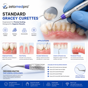 Cureta Periodontal Gracey 5/6 Estándar y Rígida de Acero Inoxidable, Instrumento Dental para Limpieza, OEM Zetomed Pro - Product Image 2