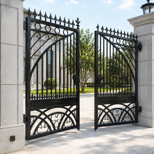 Puerta de Entrada Doble de Hierro Forjado Negro, Decorativa, con Adornos de Lanza, para Seguridad del Hogar y Villas - Product Image 3
