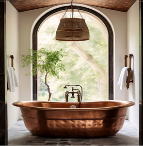 Elegante bañera de metal en tono bronce contra una pared brillante. Diseño elegante ahora disponible a precios de mayorista. - Product Image 6