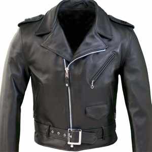 Veste de motard en cuir véritable pour homme de qualité supérieure, coupe classique slim, noire, avec ceinture et fermetures éclair, veste d'extérieur - Product Image 6