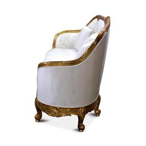 Sofá de Salón Clásico Europeo de Lujo de Tres Plazas, Estructura de Madera de Teca Sólida, Tapicería de Tela, Sofá de Madera Tallada a Mano - Product Image 3