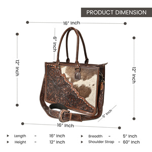 Western Cowhide <b>Leather</b> Tote Bag with Floral <b>Tooled</b> Design Adjustable Shoulder Strap for Women - Product Image 4