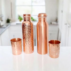 Luxury Pure Copper <b>Bottle</b> Designer Hammered Metal Drinkware Eco-Friendly Reusable Water <b>Flask</b> B2B Bulk Supply For Hotels Gifts - Product Image 5