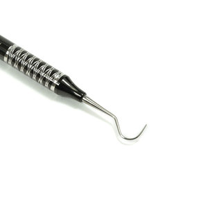 Sonde de diagnostic dentaire en acier inoxydable à double extrémité, instrument parodontal, poignée moletée noire, manuel, classe I - Product Image 3