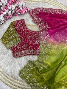 Sari de Satén Fendy de Diseño Exclusivo con Blusa Elegante, Moderno y Estilizado, Última Moda India, para Fiestas, Casual, para Mujer - Product Image 3