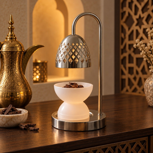 Brûleur à Bakhoor en résine et acier inoxydable |   Porte-encens Oud Arabe en Métal avec Dôme en Treillis Diamanté, Décoration Islamique pour la Maison et le Majlis, Cadeau - Product Image 2