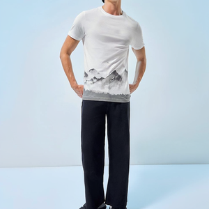 T-shirt blanc à manches courtes et col rond pour homme, coupe ample décontractée, 100 % coton, tissu jersey respirant et à séchage rapide - Product Image 5