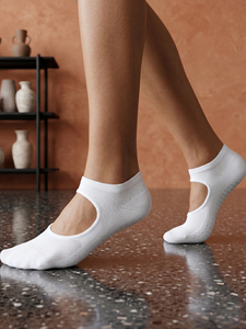 White Women's Yoga Grip <b>Socks</b> Open Instep Non Slip <b>Silicone</b> Bottom Ballet Barre Pilates Ankle Breathable Cotton Elastic Footwear - Product Image 2