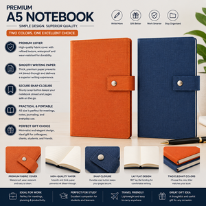 <b>A5</b> Fabric Cover Notebook Metal Snap Binder Journal Waterproof Wear Resistant Loose Leaf Planning <b>Diary</b> - Product Image 1