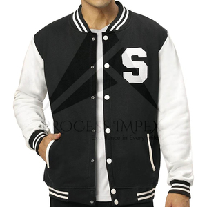 Veste universitaire noire et blanche pour homme, imprimé lettre S, col rabattu, fermeture boutonnée, coupe classique, style décontracté pour l'automne - Product Image 6